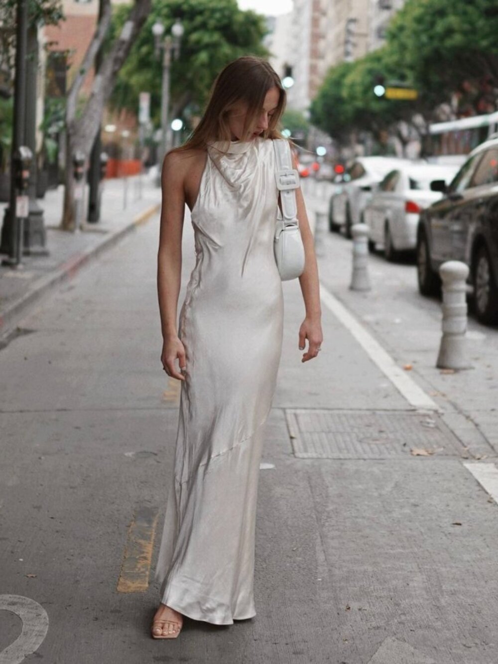 DISSH Aisle Pearl Satin Backless Midi Dress